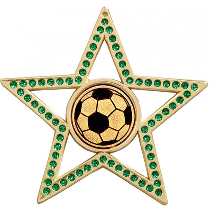 75MM STAR FOOTBALL MEDAL - GREEN-GOLD, SILVER & BRONZE